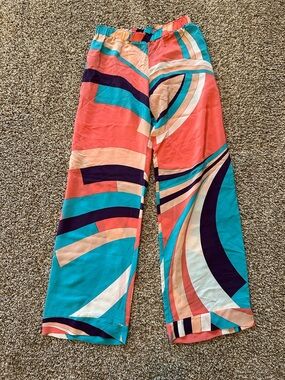 Karina Grimaldi Multicolor Abstract Wide-Leg Pants - Coral, Teal & Purple